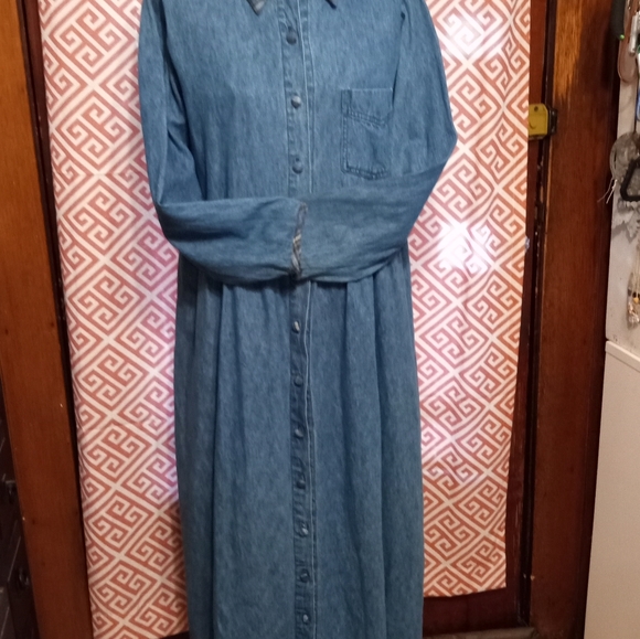 TR Bentley Plus denim/jean maxi midi dress pockets flannel collar buttons 18W - Picture 4 of 11